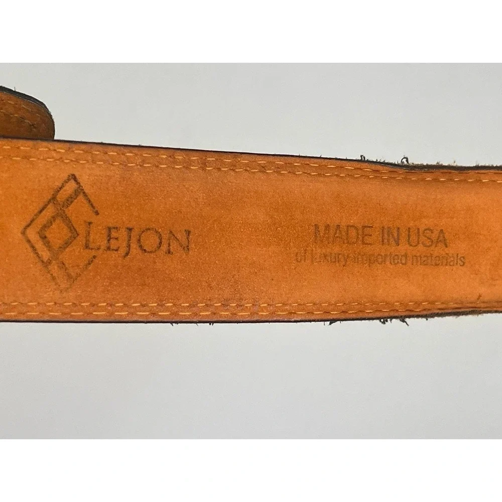 Lejon USA Black Glove Tanned Steerhide Leather Dress Belt Size 40 Silver Buckle
